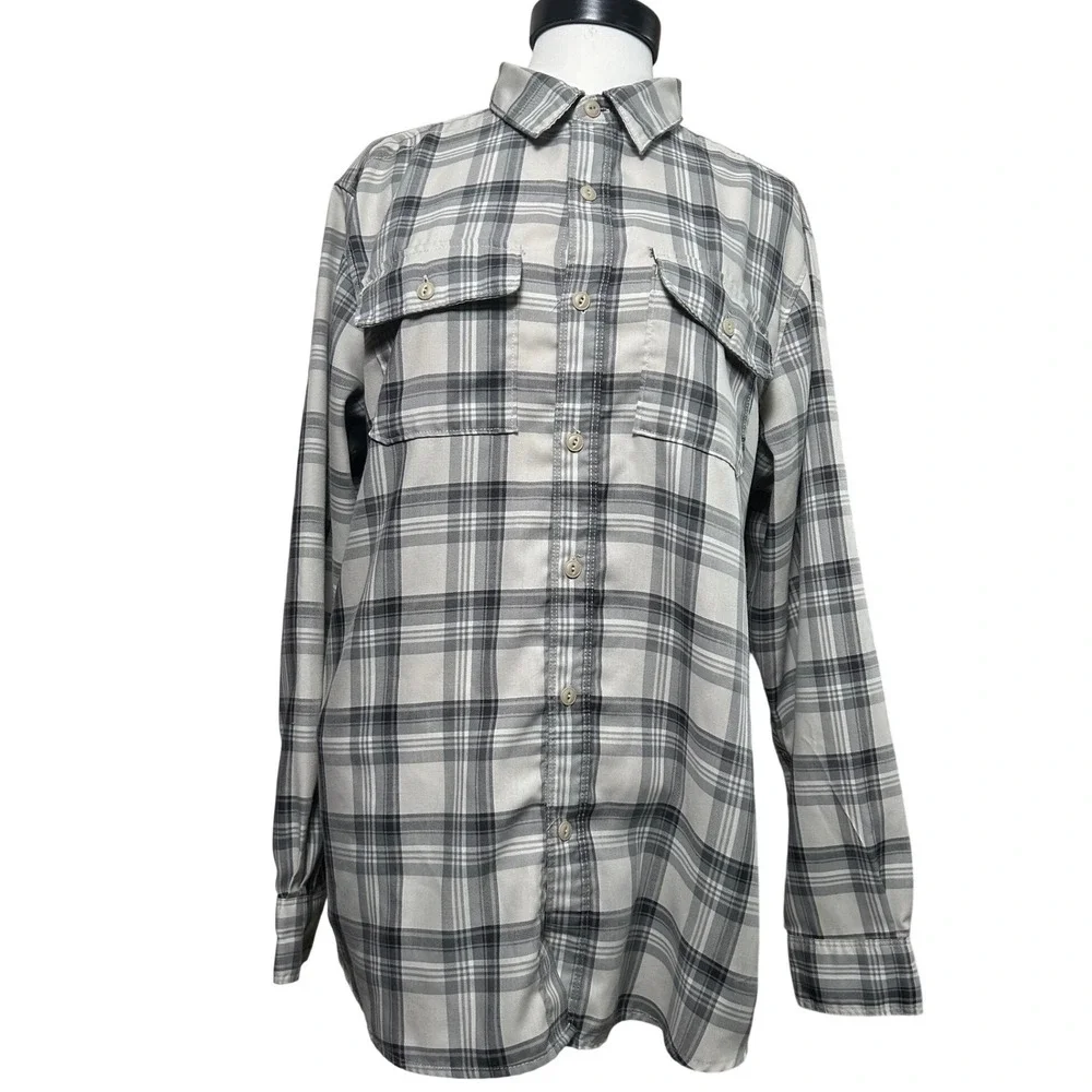 The North Face Mens Grey Plaid Long Sleeve Button Down Shirt Medium Hiking M
